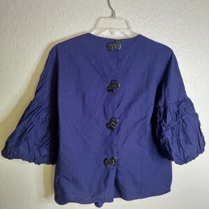 Tibi blue puff sleeves Back Buttons blouse Sz S